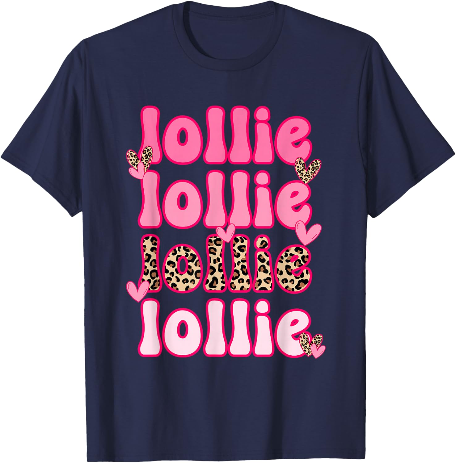 Leopard Groovy Lollie Valentine's Day Women Valentine T-Shirt - T-Shirt | Navy