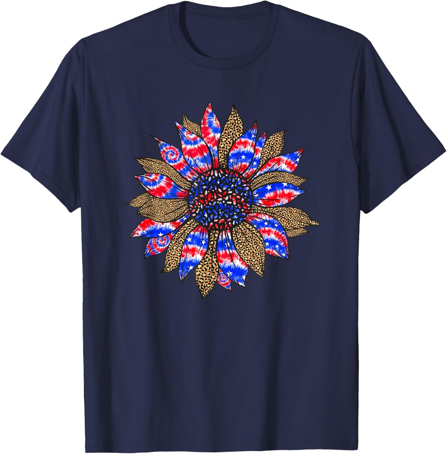 Sunflower Fourth 4th Of July American Flag Tie Dye T-Shirt - T-Shirt | Navy