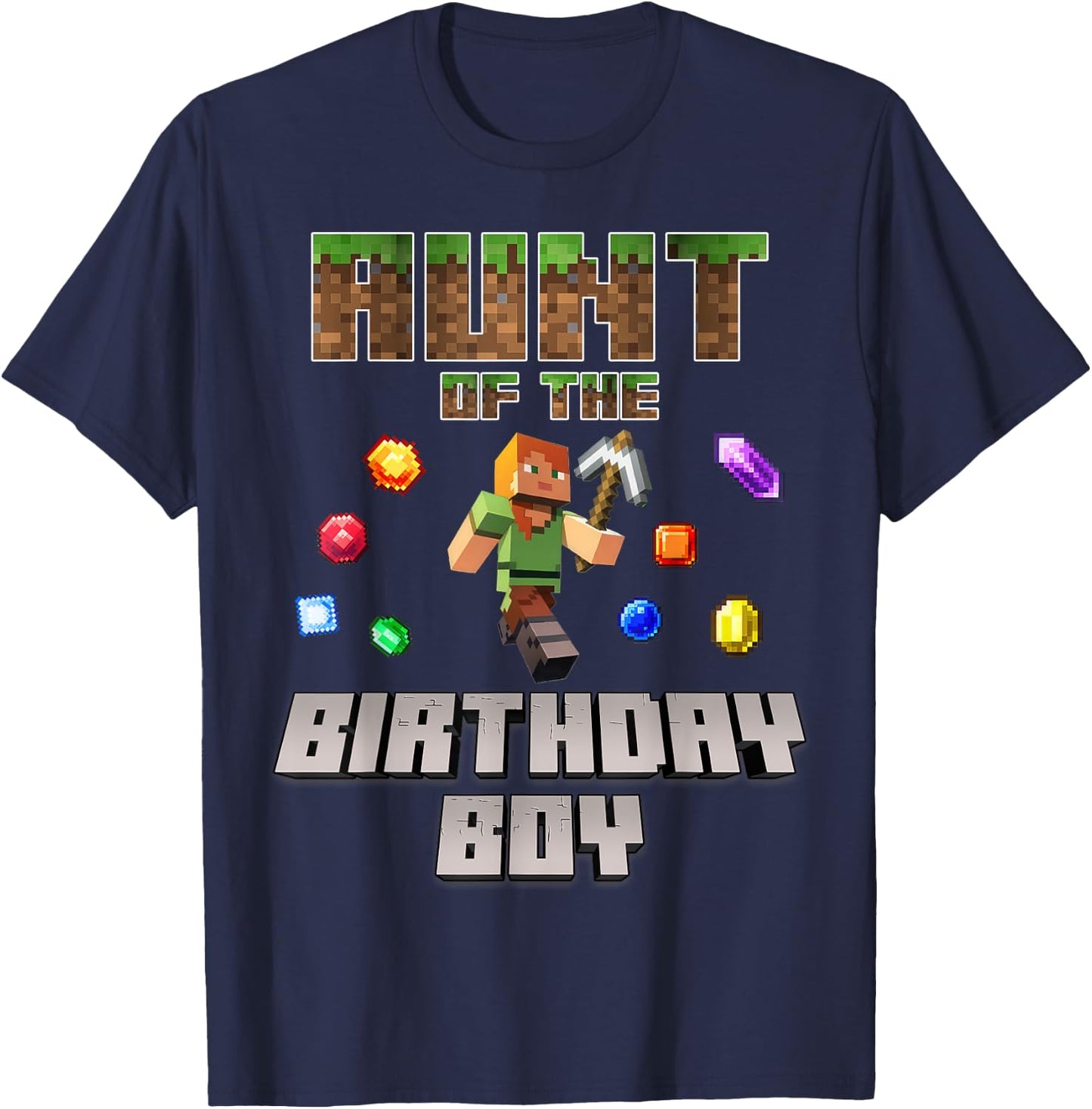 Aunt Of The Birthday Boy Video Gamer Pixel Number T-Shirt - T-Shirt | Navy