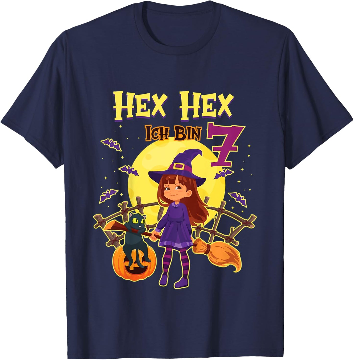 Kinder Hex Hex Ich Bin 7 Jahre Alt Geburtstagsshirt Hexe Geburtstag T-Shirt - T-Shirt | Navy