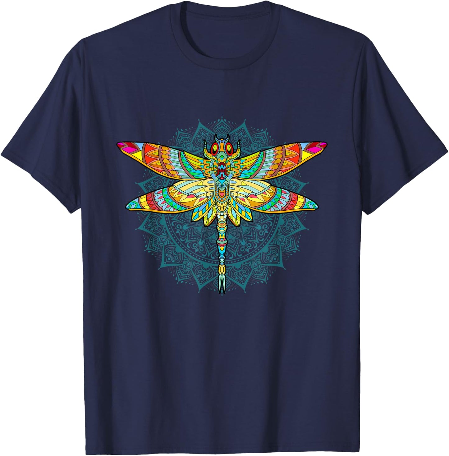 Mandala Dragonfly - Lotus Flower Insect Lover Entomologist T-Shirt - T-Shirt | Navy