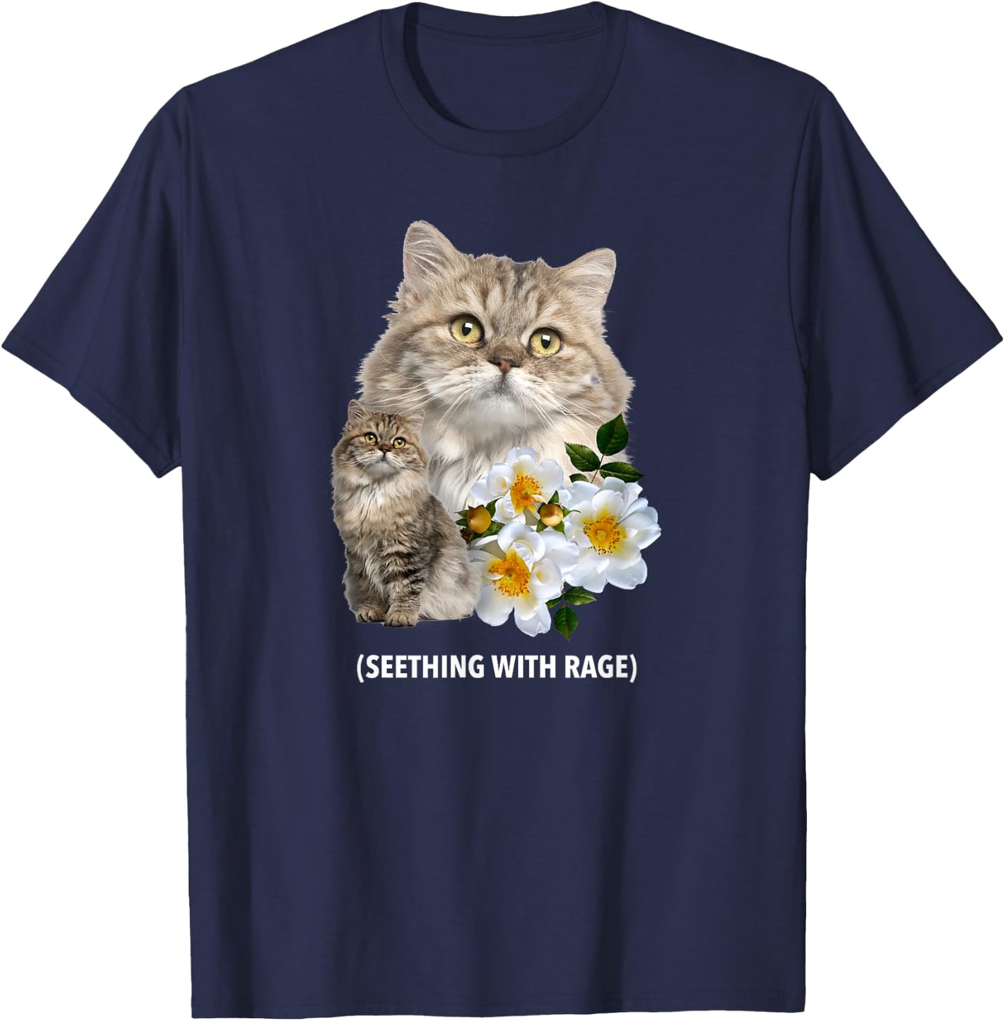 Funny Cat Seething with Rage Cute Sarcastic Kitty Feline Men Women T-Shirt - T-Shirt | Navy