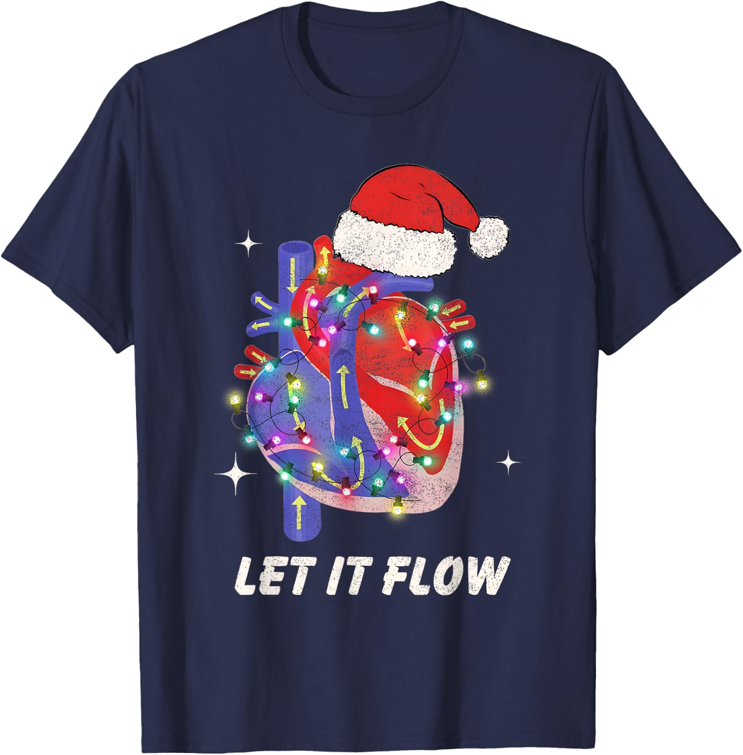 Christmas Cardiac Nurse Heart Anatomy CCU Nurse Xmas Cath L T-Shirt - T-Shirt | Navy