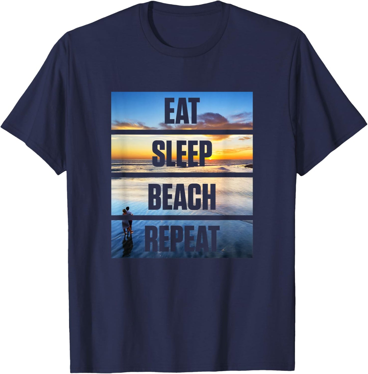 Cute EAT SLEEP BEACH REPEAT Vacation T-Shirt - T-Shirt | Navy