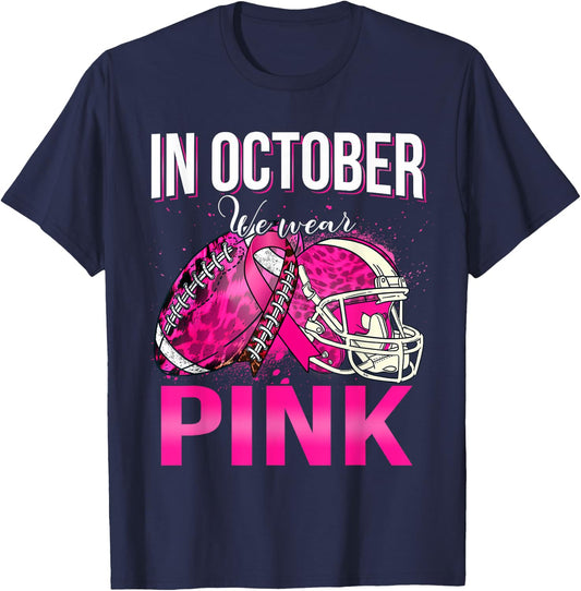 In October We Wear Pink Football Leopard Breast Cancer T-Shirt - T-Shirt | Navy