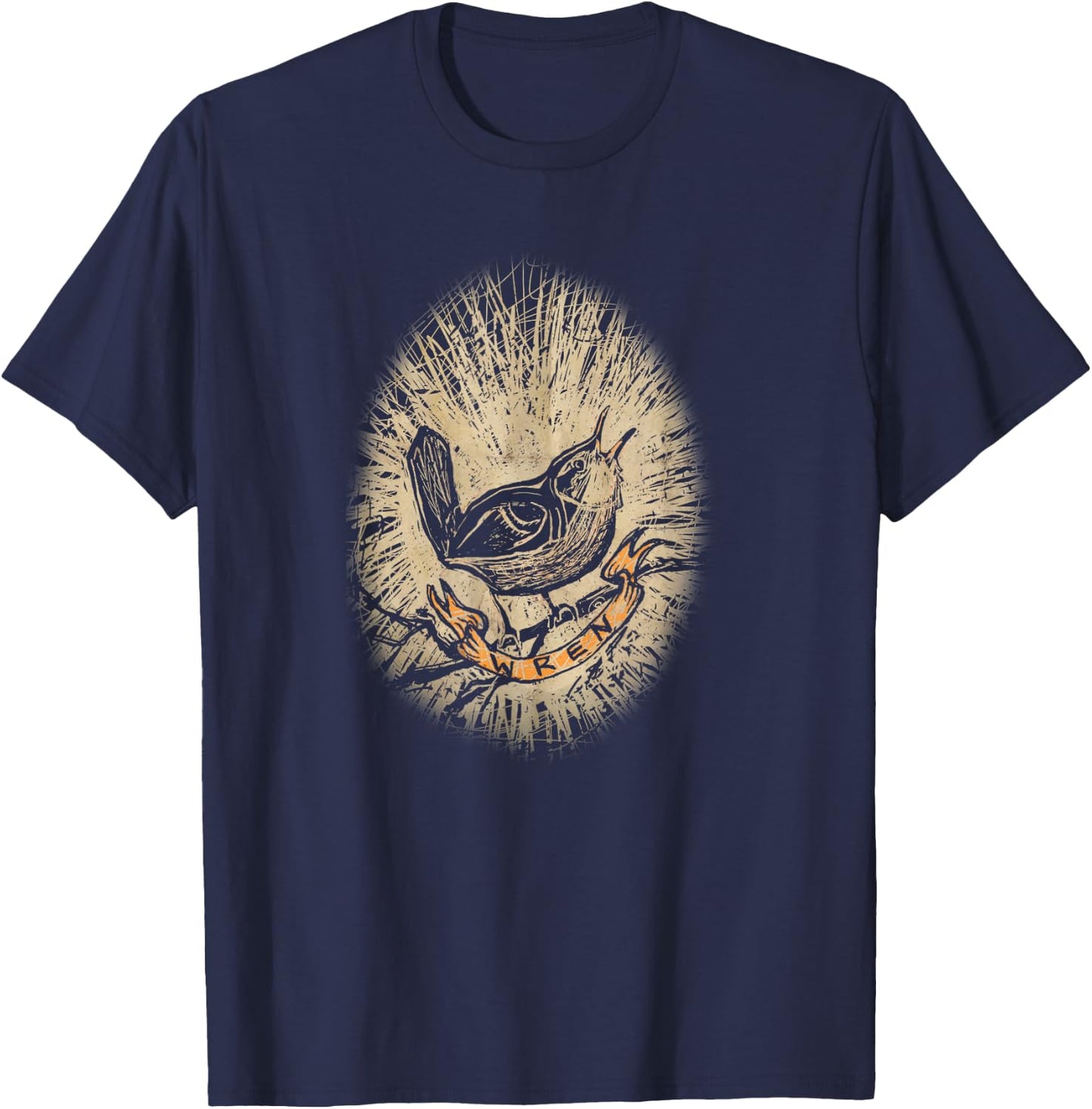 Wren Vintage Birdwatching Scratchboard T-Shirt - T-Shirt | Navy