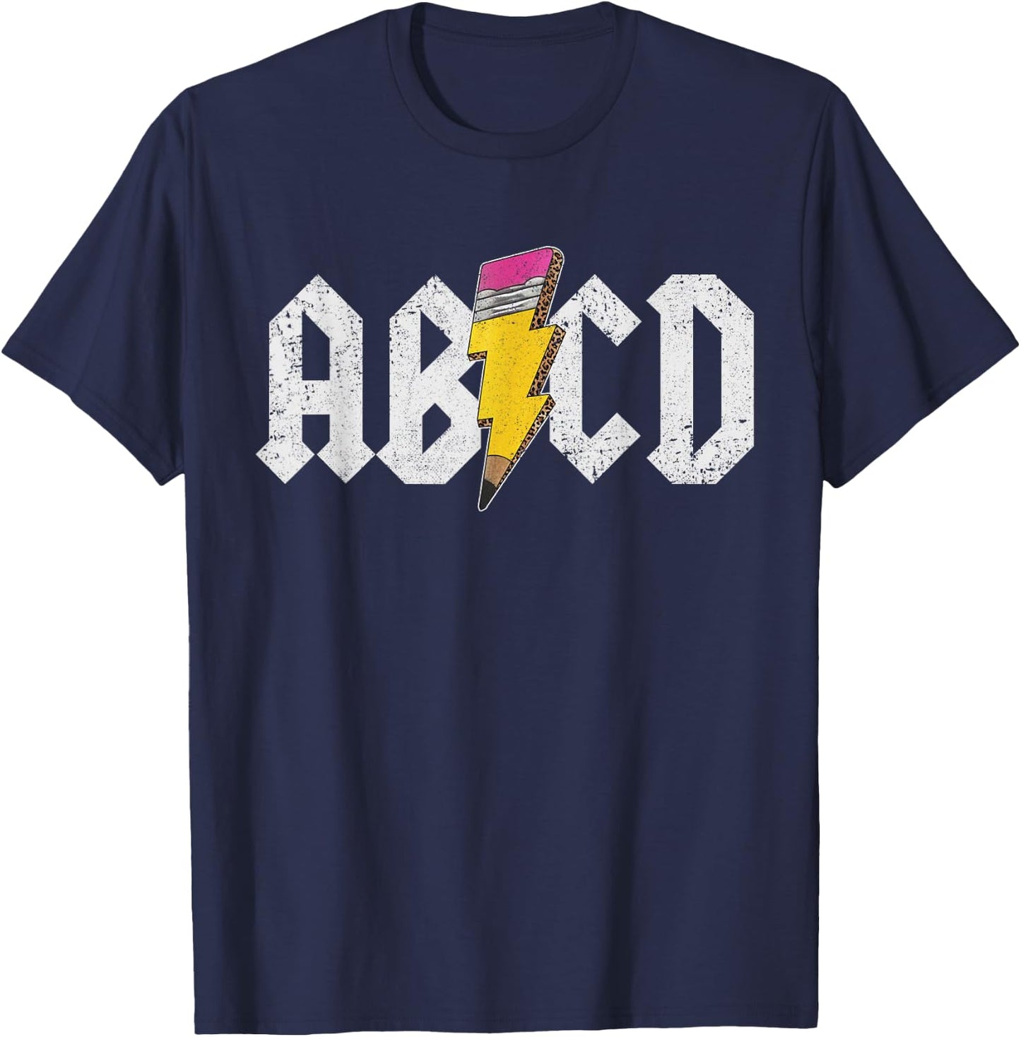 ABCD Lightning English Teacher ABC Learning Distressed , black T-Shirt - T-Shirt | Navy