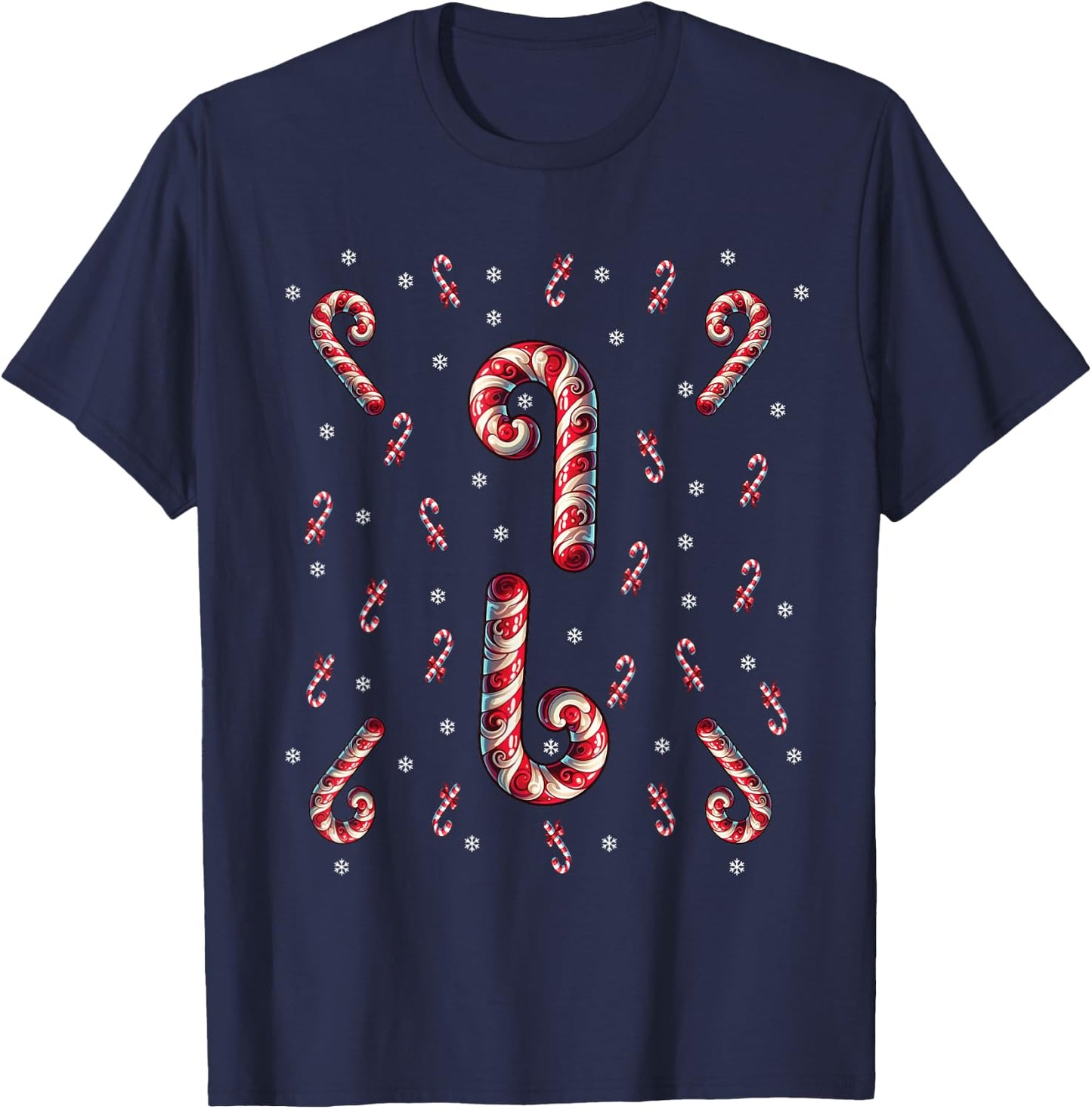 Red And White Candy Cane Santa Christmas Xmas Lights T-Shirt - T-Shirt | Navy