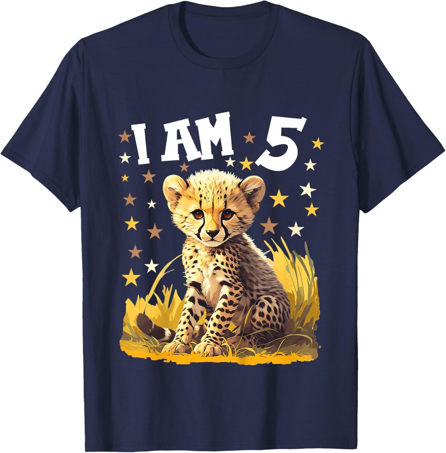 5 Years old 5 birthday Cheetahs Boy Girl Cheetah T-Shirt - T-Shirt | Navy