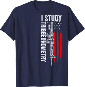 I Study Triggernometry Gun American Flag On Back T-Shirt - T-Shirt | Navy