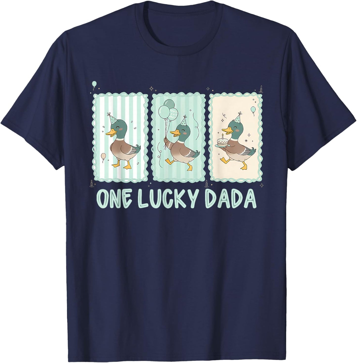 One Lucky Dada 1st Birthday Party Silly Goose Dad Matching T-Shirt - T-Shirt | Navy
