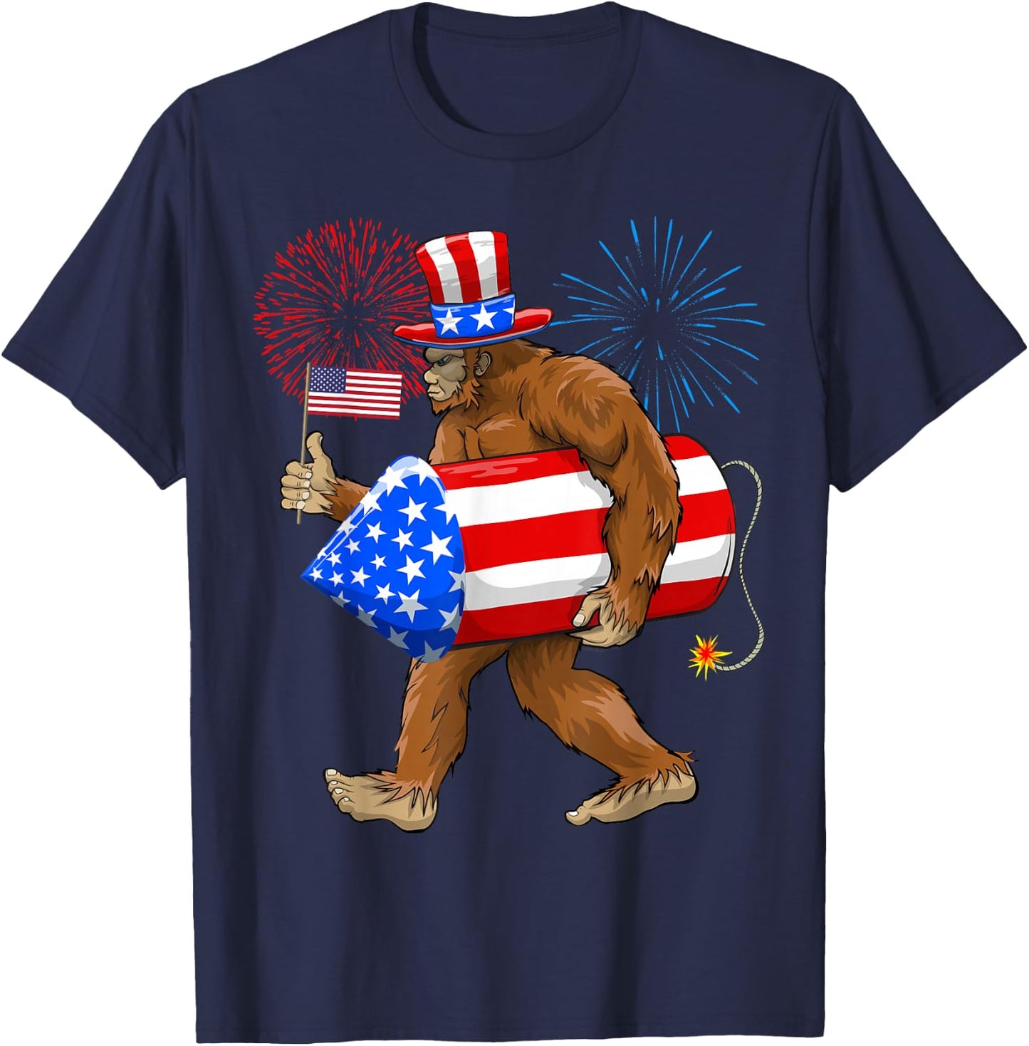 Patriotic Bigfoot, 4th of July, American Flag, Sasquatch T-Shirt - T-Shirt | Navy