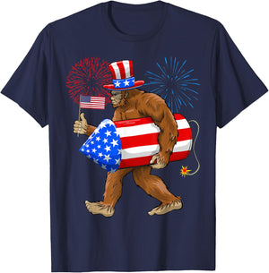 Patriotic Bigfoot, 4th of July, American Flag, Sasquatch T-Shirt - T-Shirt | Navy