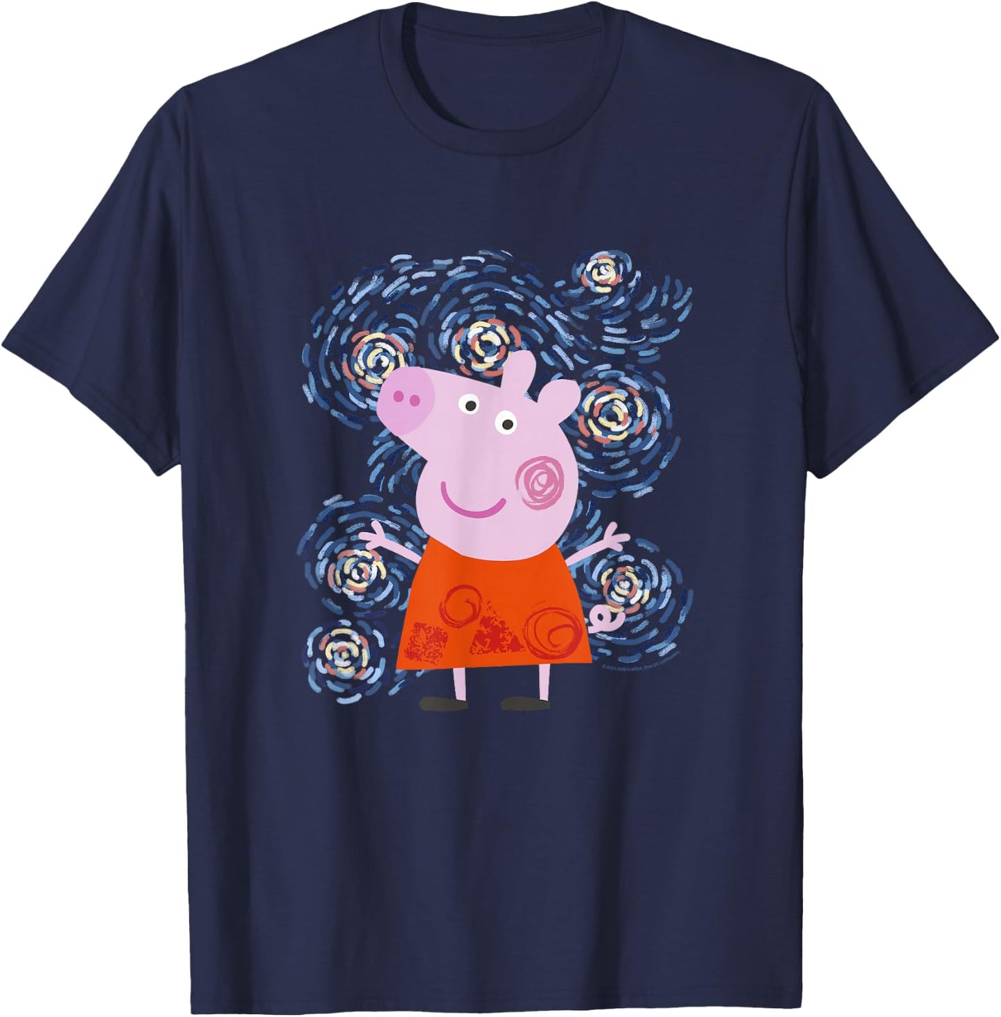 Peppa Pig Starry Night Inspired Artsy Portrait T-Shirt - T-Shirt | Navy