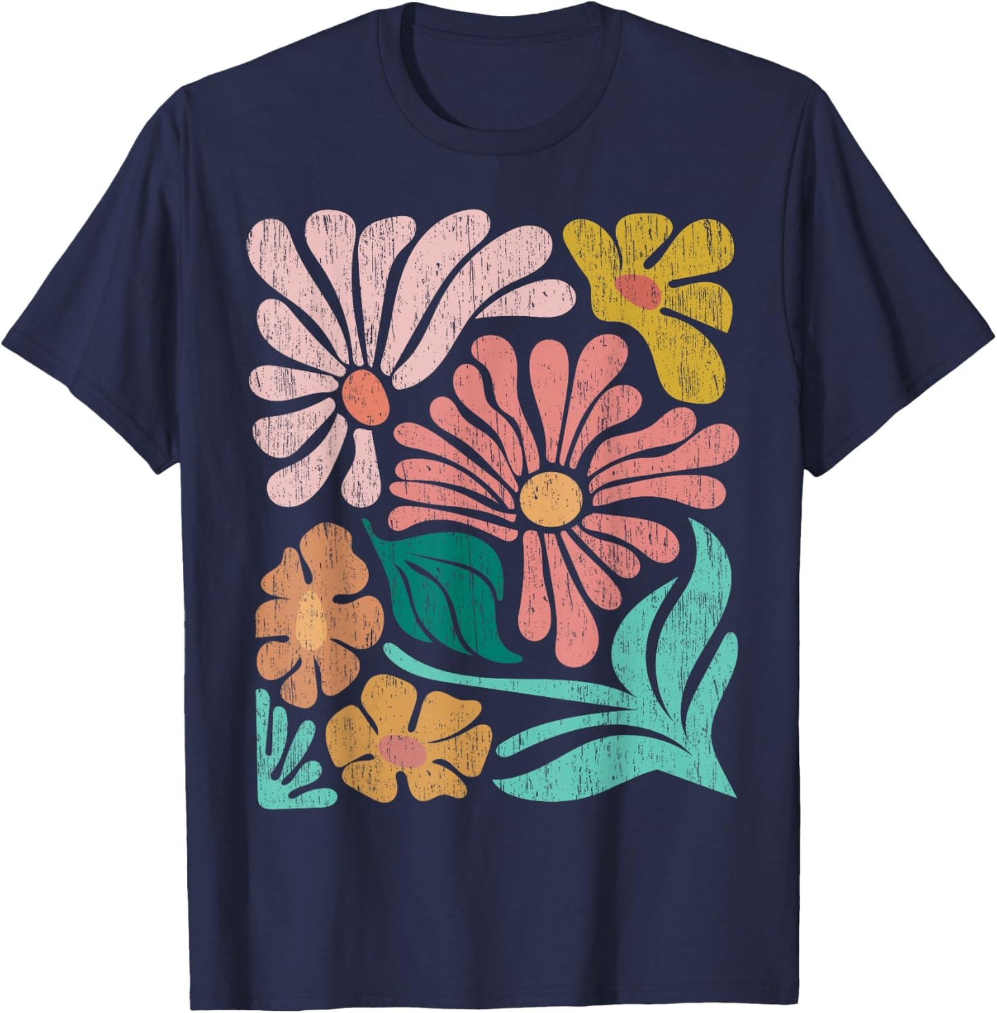 Retro Boho Wildflower Graphic T-Shirt - T-Shirt | Navy