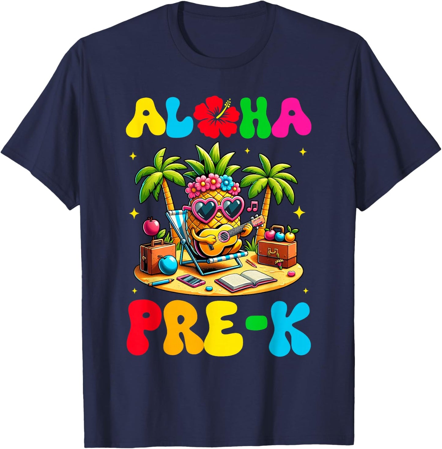Aloha Pre-K Pineapple Hawaii Back to School Kids Girls T-Shirt - T-Shirt | Navy