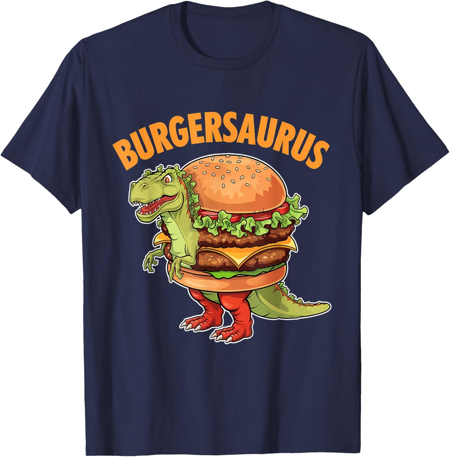Dinosaur Burger T-Rex Fast Food Funny Burger Dino T-Shirt - T-Shirt | Navy