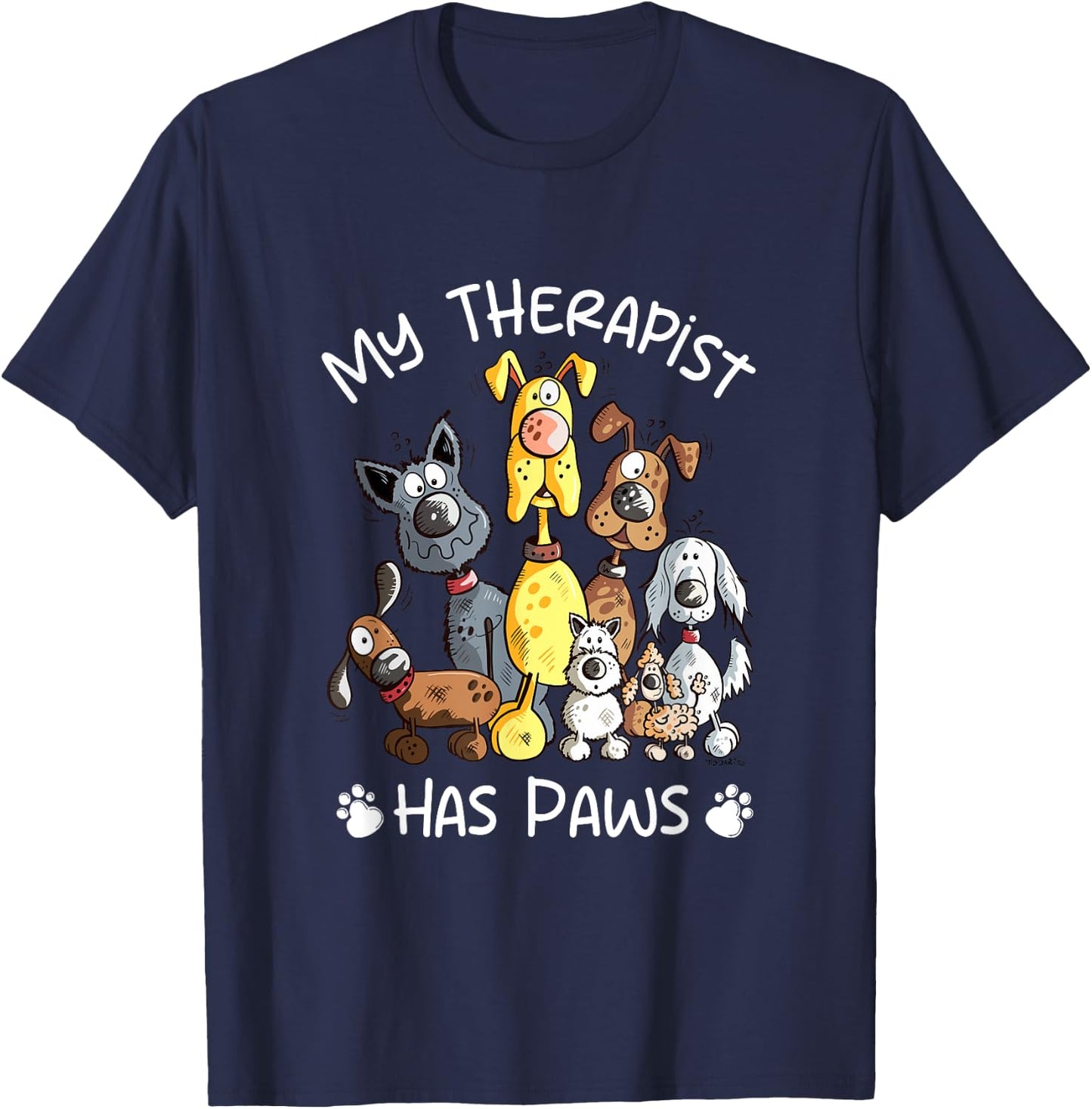 My Therapist Has Paws I Dog Pack Cartoon For Dog Lover T-Shirt - T-Shirt | Navy
