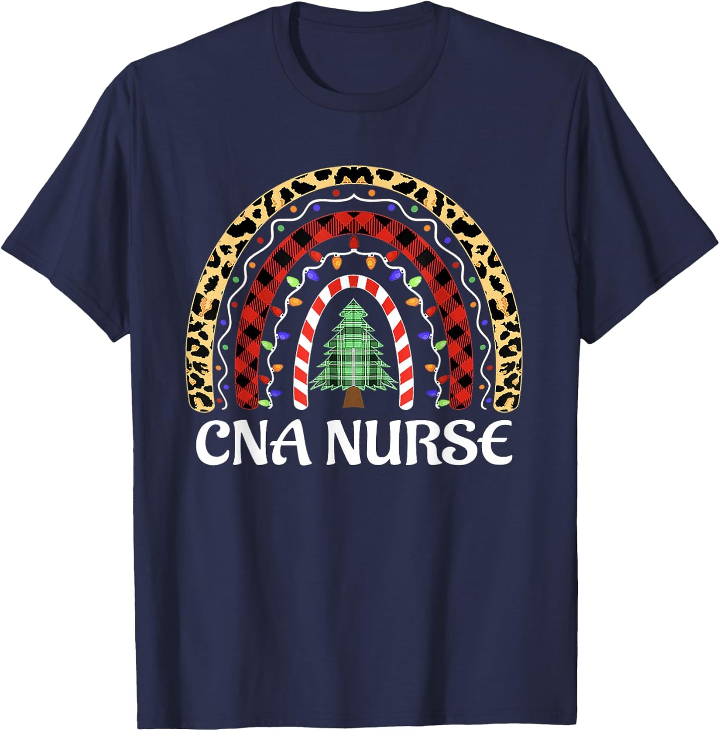 Christmas CNA Nurse Leopard Rainbow Nurse Xmas Christmas T-Shirt - T-Shirt | Navy