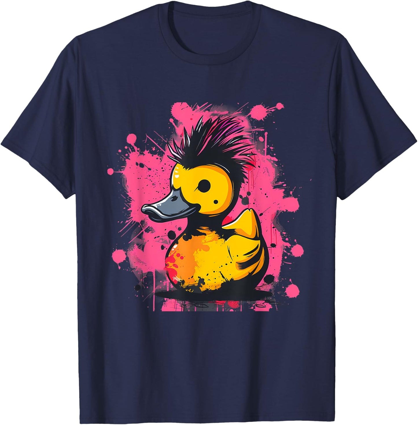 Rubber Duck Punk Rock Rubber Duckling Artwork Watercolor T-Shirt - T-Shirt | Navy