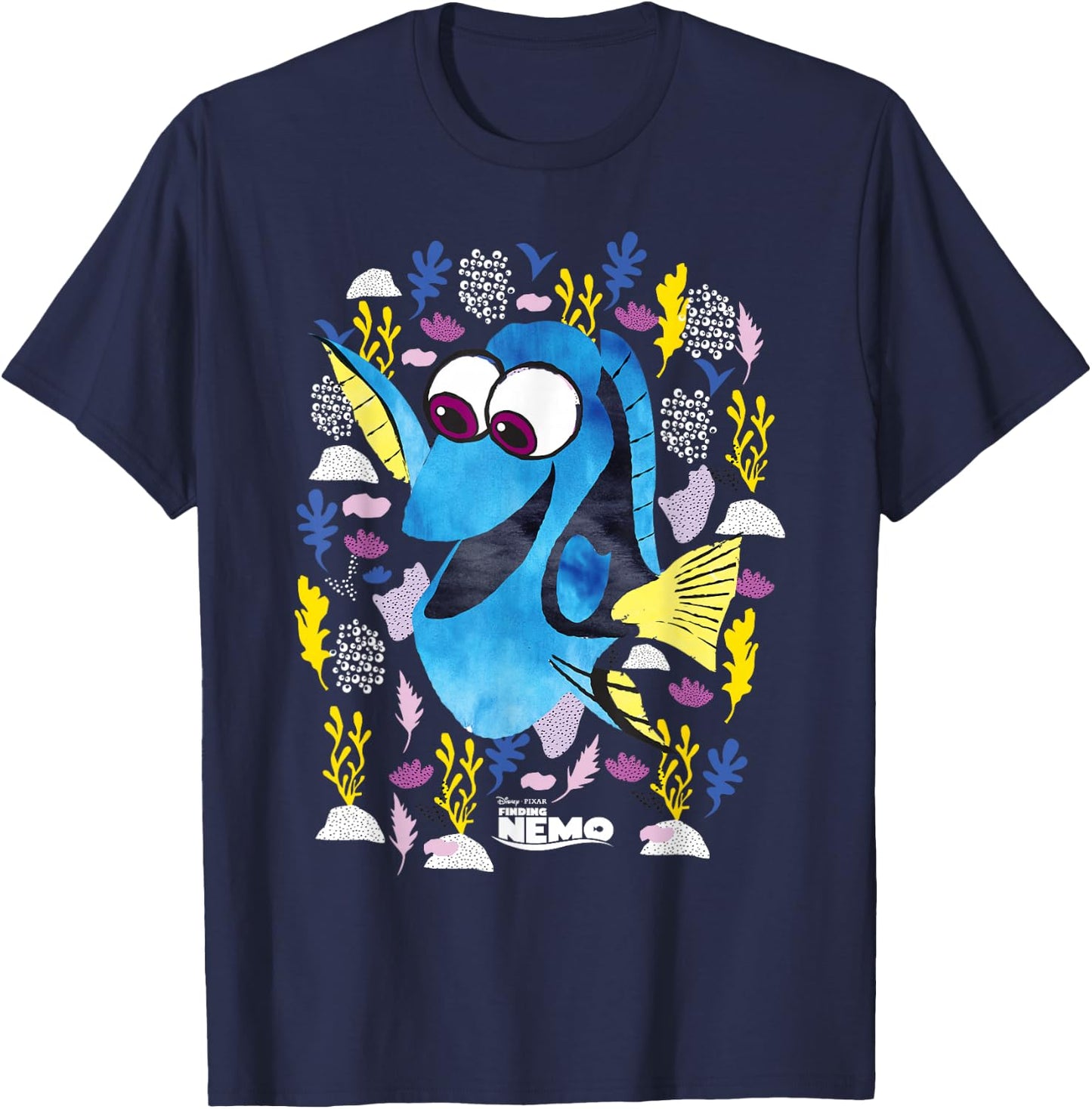 PIXAR Finding Nemo Dory Just Keep Swimming - Erwachsene, Schwarz, Kleidergröße 36, Kurzarm T-Shirt - T-Shirt | Navy