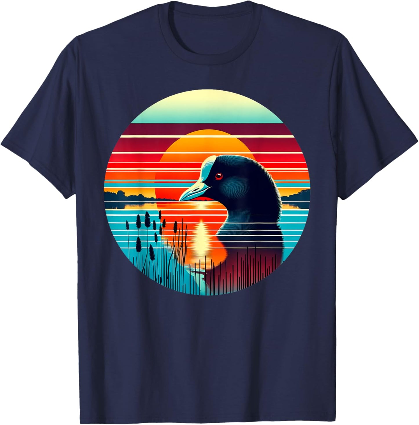 Coot Bird Sunset Retro Style Safari Vintage 70s T-Shirt - T-Shirt | Navy