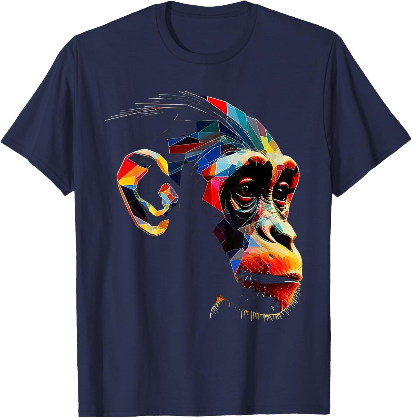 Monkey Zoo Colourful Monkey Face Polygon Animal Motif Monkey T-Shirt - T-Shirt | Navy