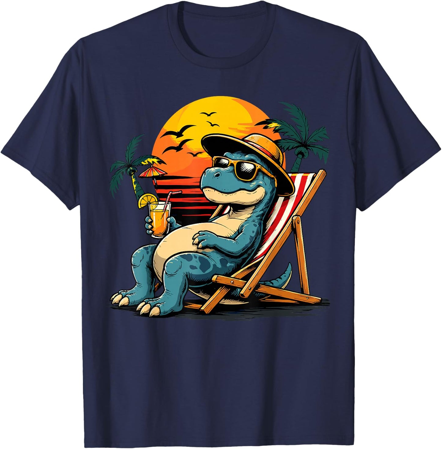 Funny Dino Beach Vacation Dinosaur T-Shirt - T-Shirt | Navy