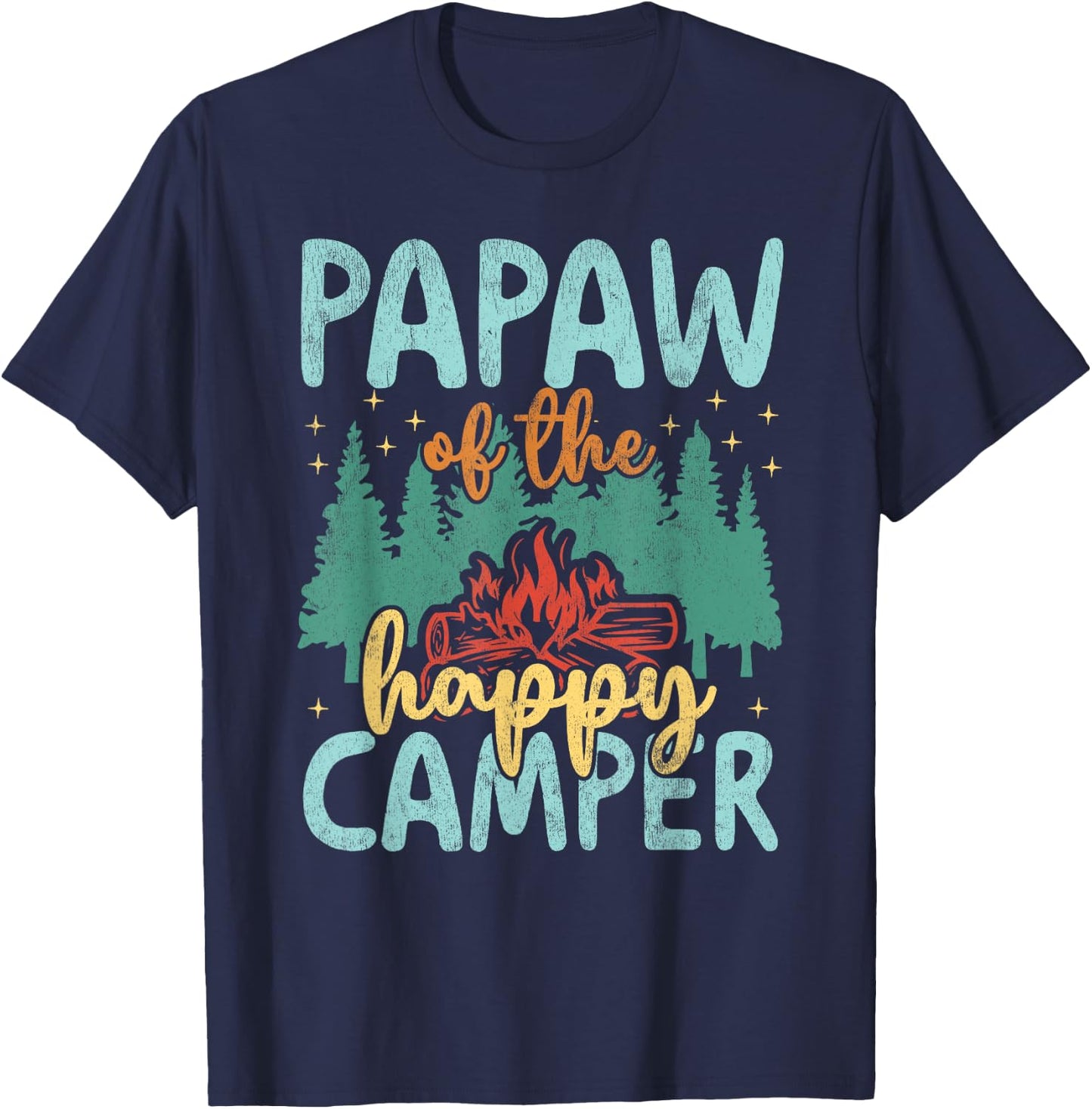 Papaw of Happy Camper 1st Birthday Party Retro Papaw T-Shirt - T-Shirt | Navy