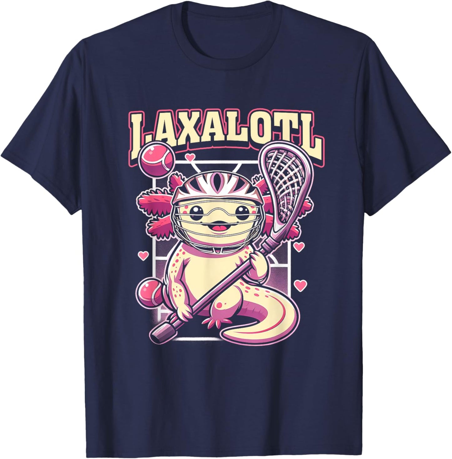Funny Axolotl Lacrosse LAX Laxalotl Lacrosse Sport Player T-Shirt - T-Shirt | Navy