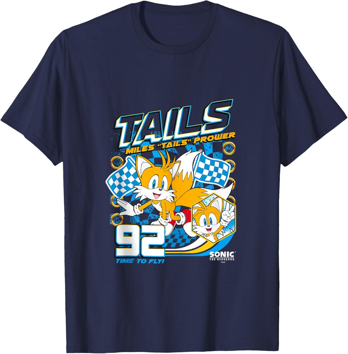 Sonic The Hedgehog Miles 'Tails' Prower 92 Racing Poster T-Shirt - T-Shirt | Navy