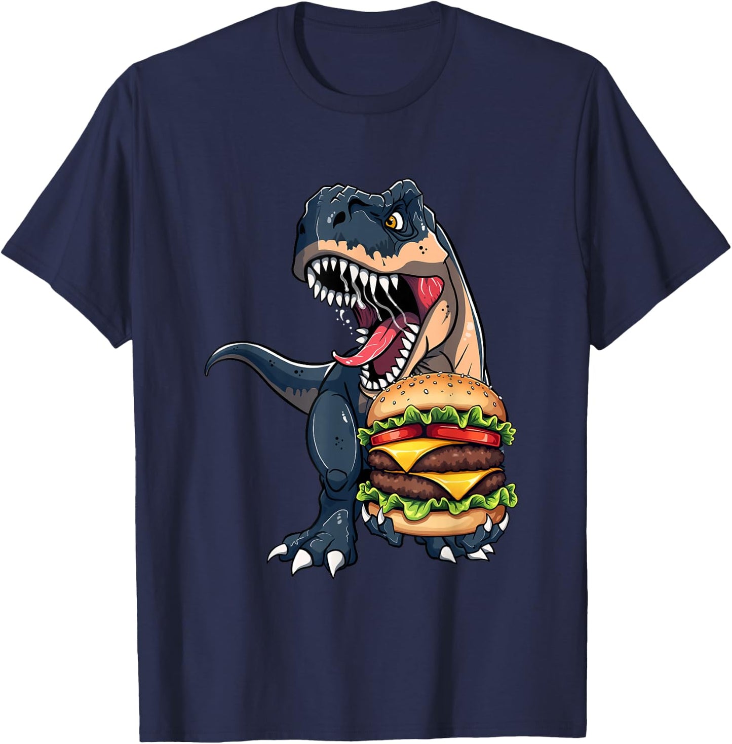T Rex Dinosaur Cheeseburger Hamburger Kids Men Women T-Shirt - T-Shirt | Navy
