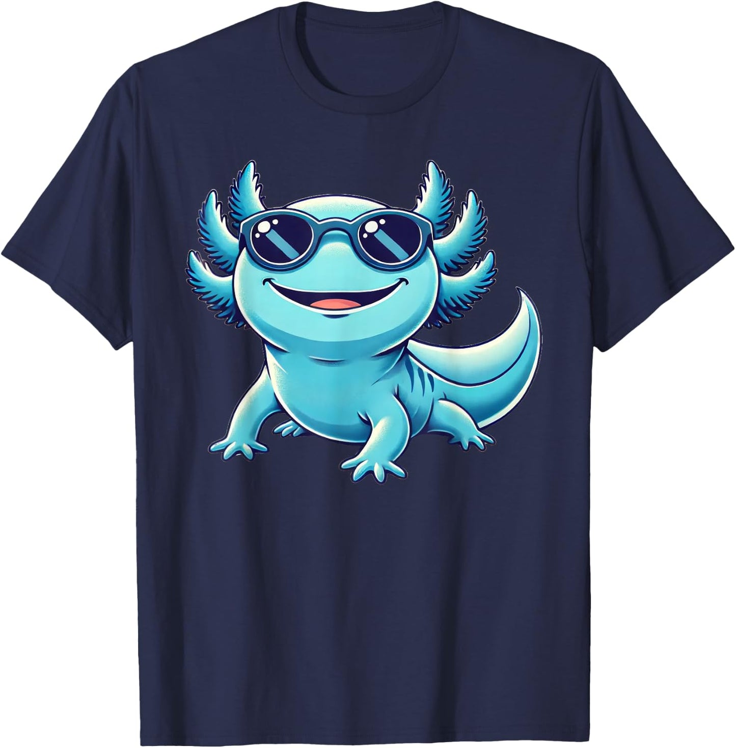 Blue Axolotl Wearing Sunglasses Funny Axolotl T-Shirt - T-Shirt | Navy