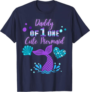Daddy of Mermaid ONE 1st Year Birthday Under Sea Party Girls T-Shirt - T-Shirt | Navy