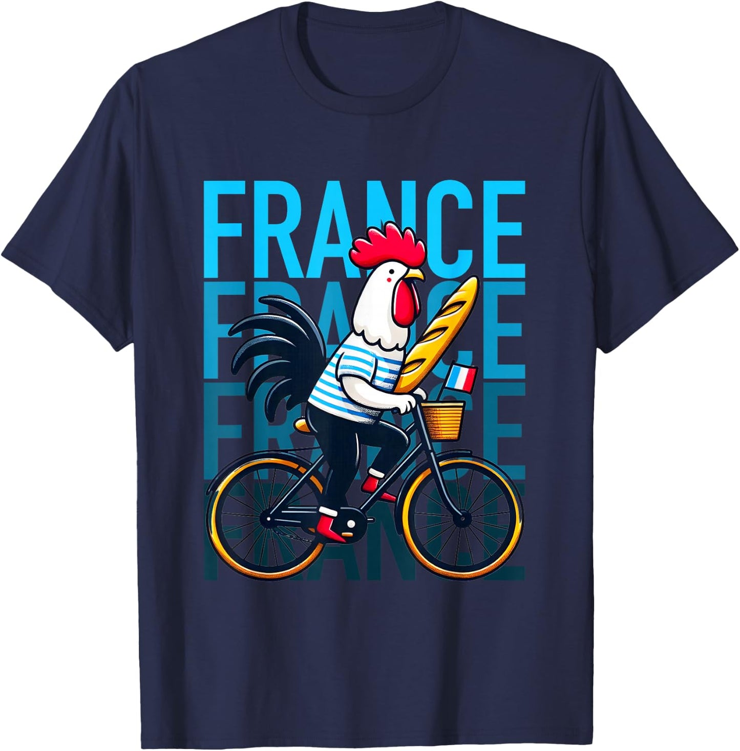 France Typical French Rooster on bicycle Humor T-Shirt - T-Shirt | Navy