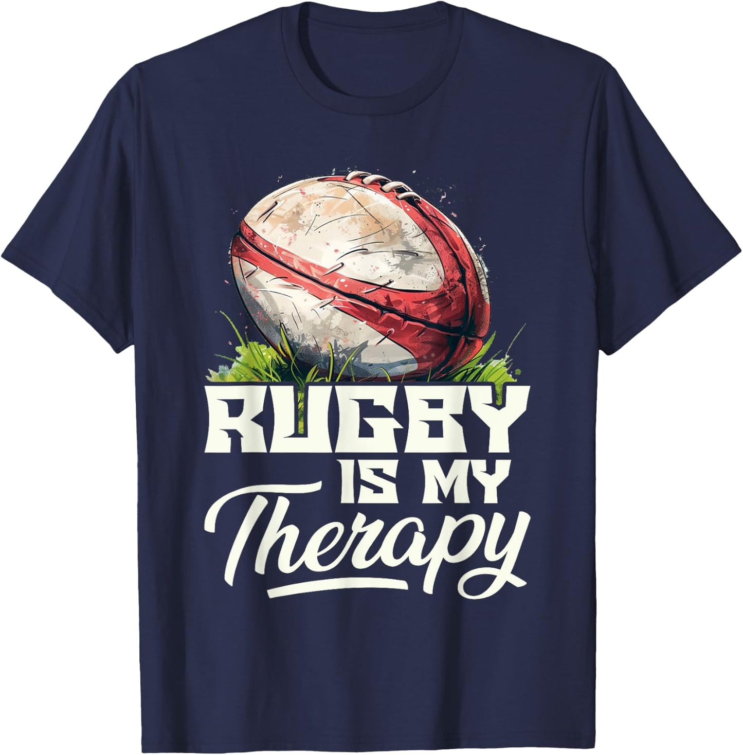 Rugby Is My Therapy Rugby , black T-Shirt - T-Shirt | Navy