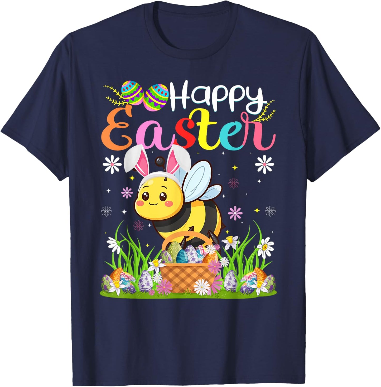 Bees Happy Easter Egg Hunt Bunny Ear Bees Easter T-Shirt - T-Shirt | Navy