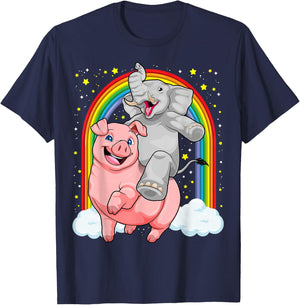 Elephant Riding Pig Funny And Magical Elephant Pig Pun T-Shirt - T-Shirt | Navy