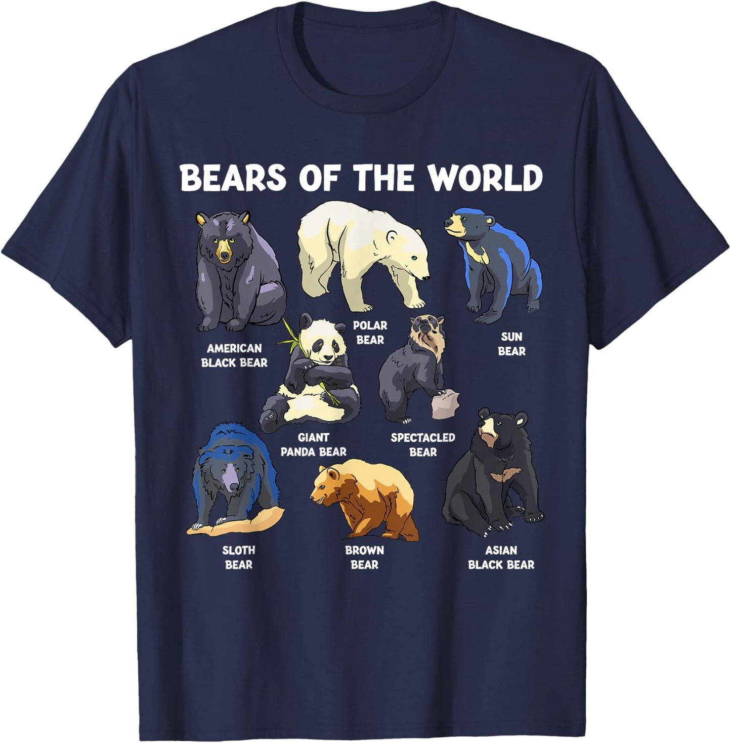 Bears Of The World Kawaii Types Of Bears Wildlife Zoo Bear T-Shirt - T-Shirt | Navy