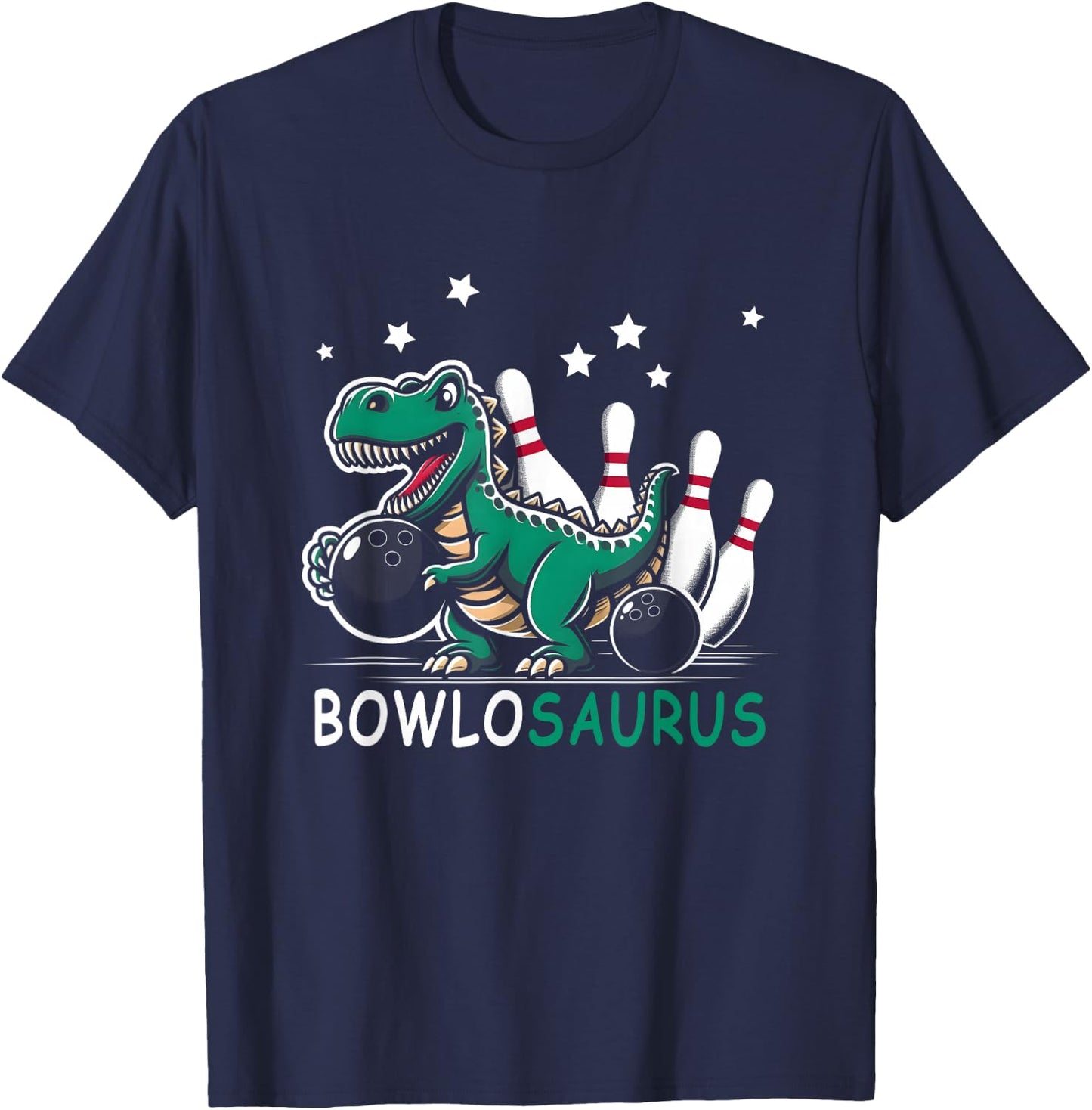 Funny Bowler Bowlosaurus T-Rex Dinosaur Playing Bowling T-Shirt - T-Shirt | Navy