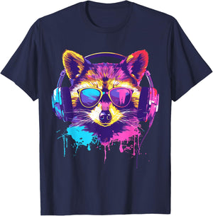 DJ Raccoon Outfit for Music Raccoon Techno Raccoon , black T-Shirt - T-Shirt | Navy