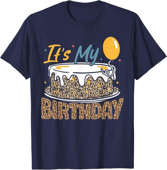 It's My Birthday Girl Cheetah Print Birthday T-Shirt - T-Shirt | Navy