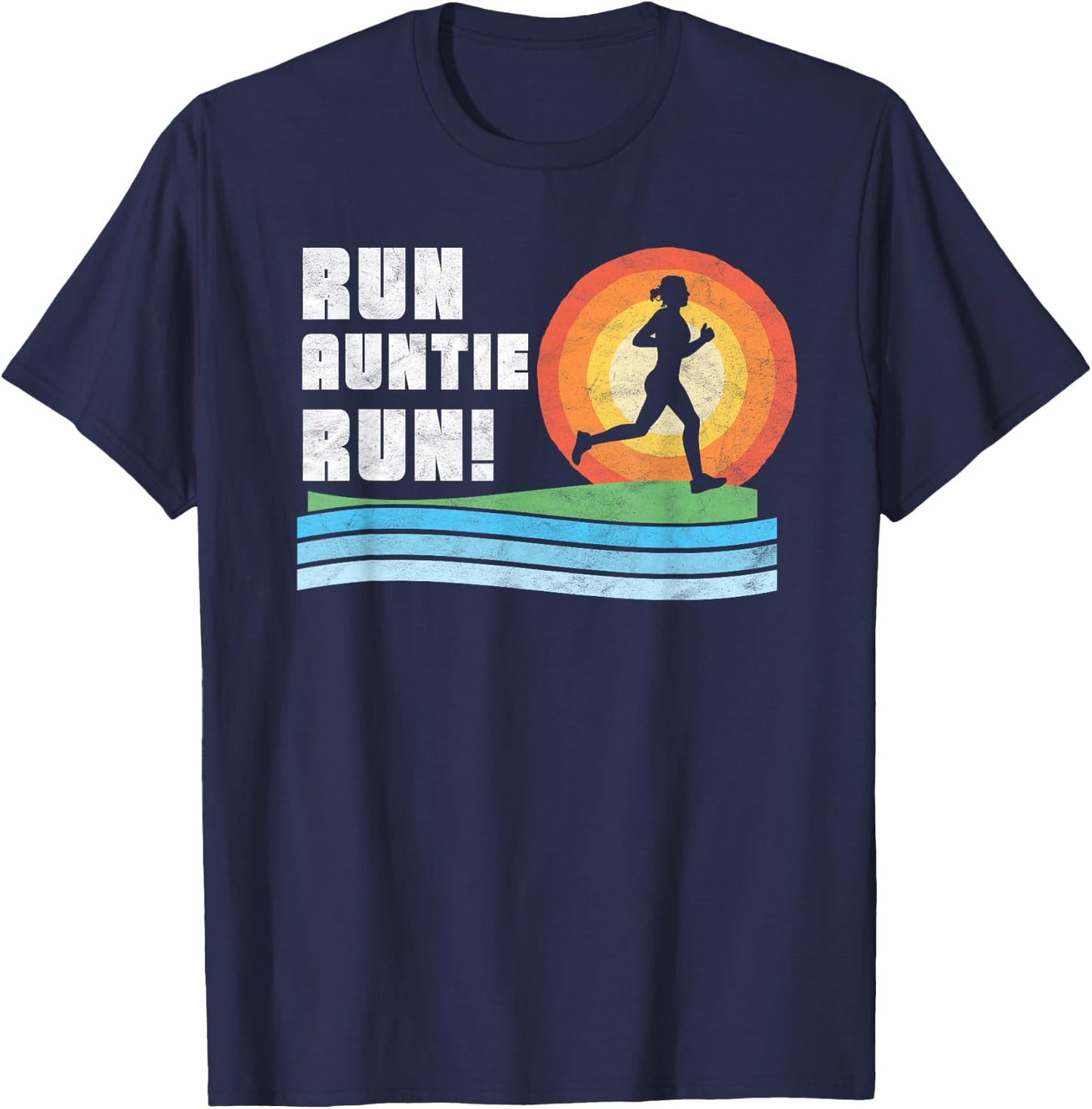 Run Auntie Run! Retro Style Vintage Race Cheering T-Shirt - T-Shirt | Navy