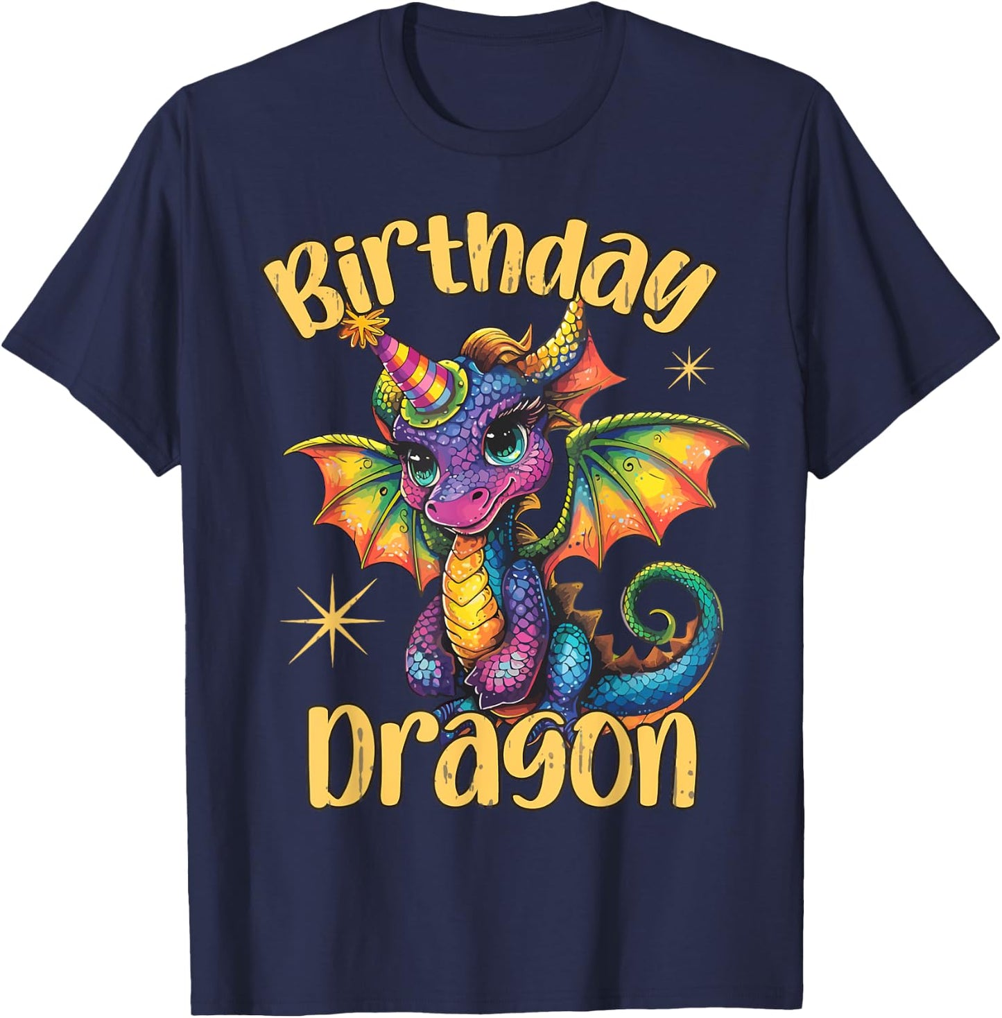 Birthday Dragon Lover Colorful Cute Dragons Party Themed T-Shirt - T-Shirt | Navy