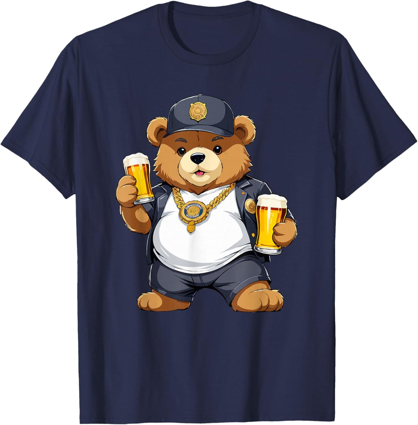 Big Fat Teddy Bear Gangster in Hip Hop Street Clothes T-Shirt - T-Shirt | Navy