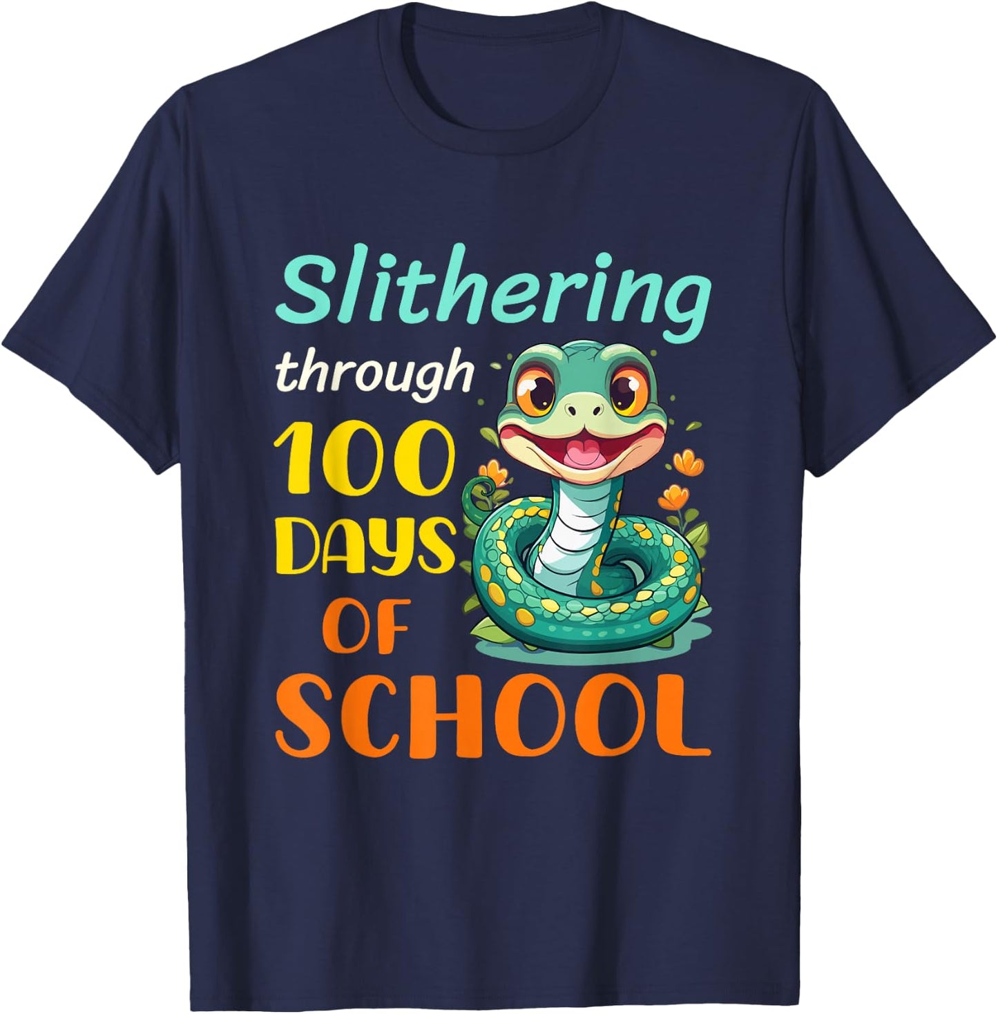 Funny 100 Days of School Snake Reptile Kids Boys Students T-Shirt - T-Shirt | Navy