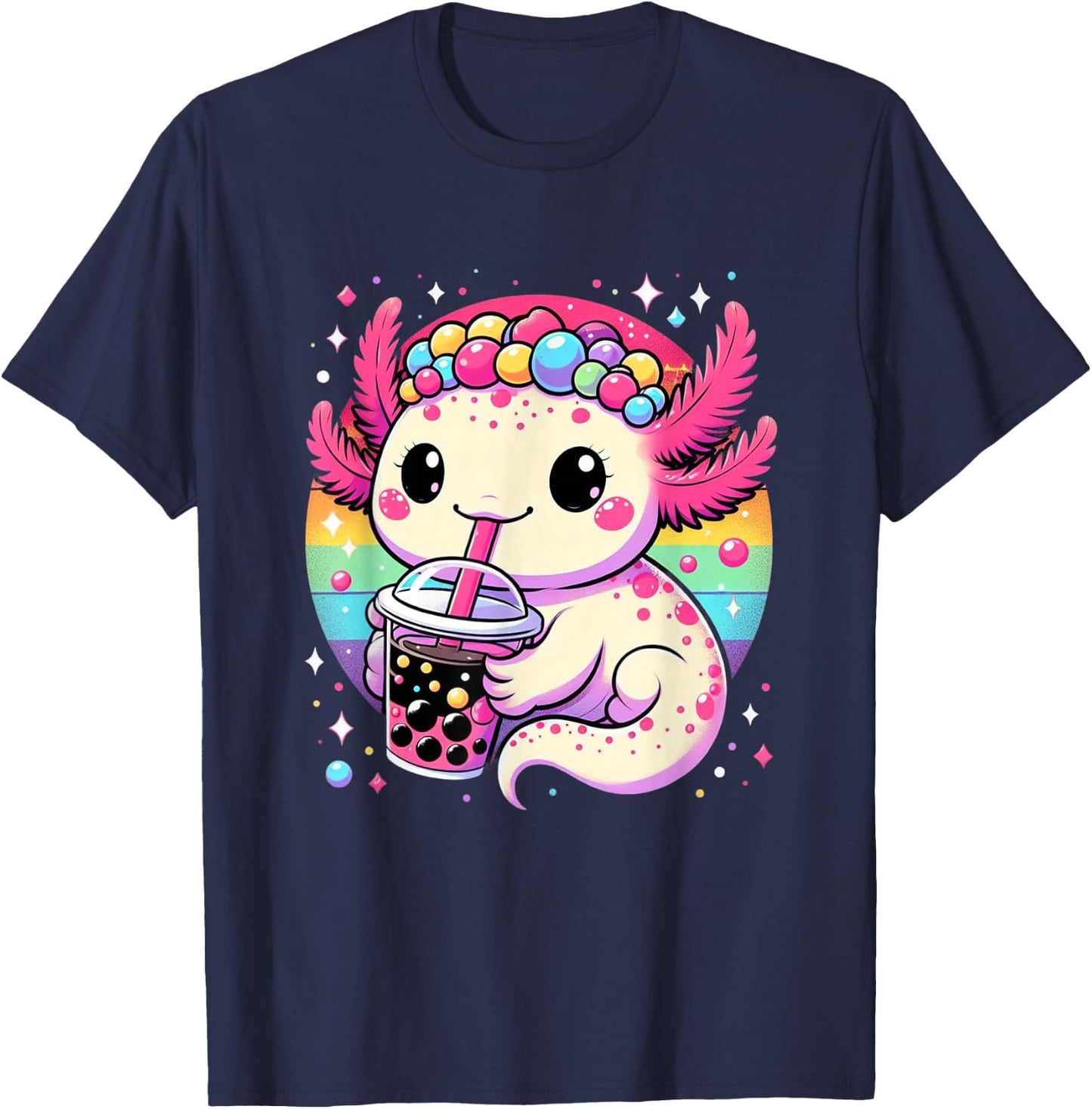 Axolotl Boba Tea Kawaii Neko Japanese Bubble Tea for Girls T-Shirt - T-Shirt | Navy