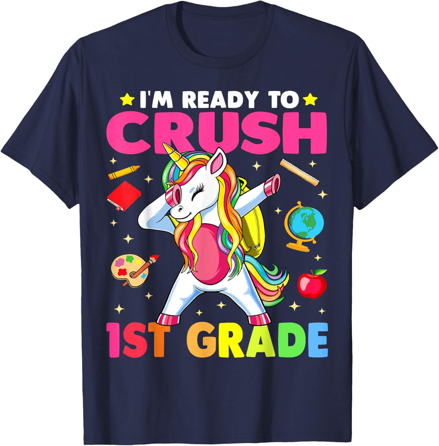 Crush 1st Grade Dabbing Unicorn Back to School Girls Gift T-Shirt - T-Shirt | Navy