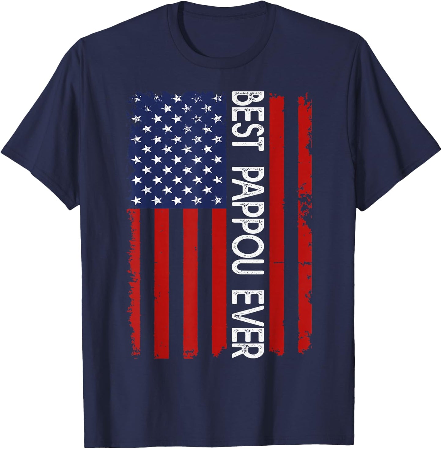 Best Pappou Ever Vintage American Flag Fathers Day T-Shirt - T-Shirt | Navy