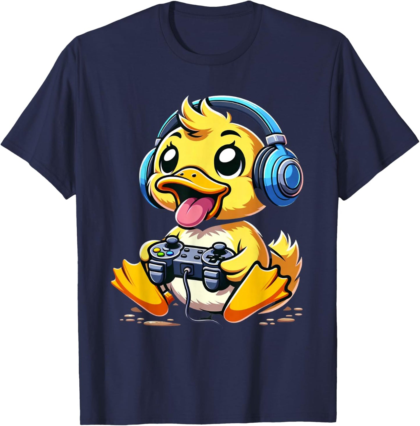 Funny Duck Gamer Gaming Ducks Video Game , Small, Black T-Shirt - T-Shirt | Navy
